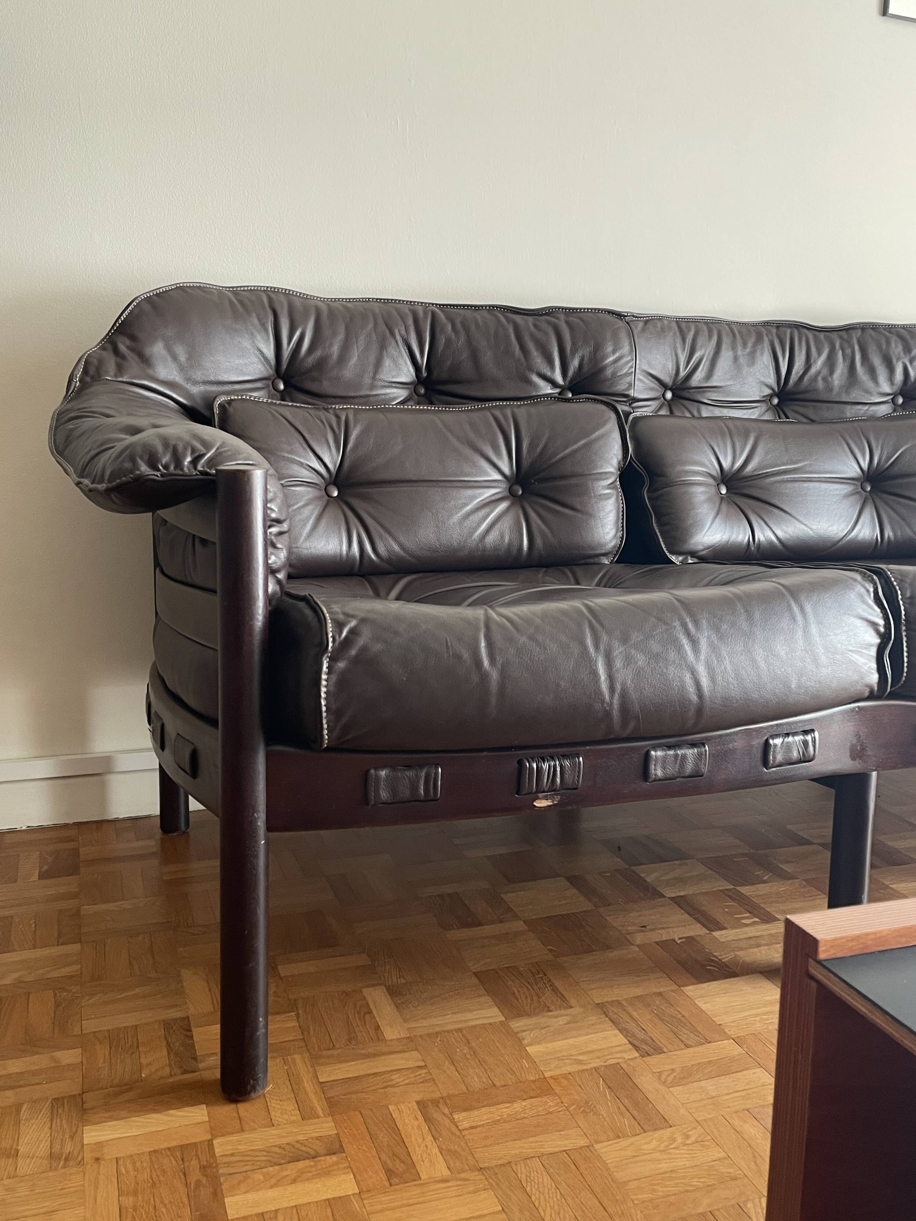 Canapé 3 places en cuir par Arne Norell pour Coja, années 70