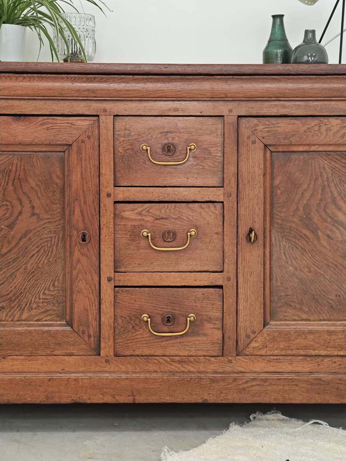 Antique solid wood workbench, dough cabinet from the 18th century.