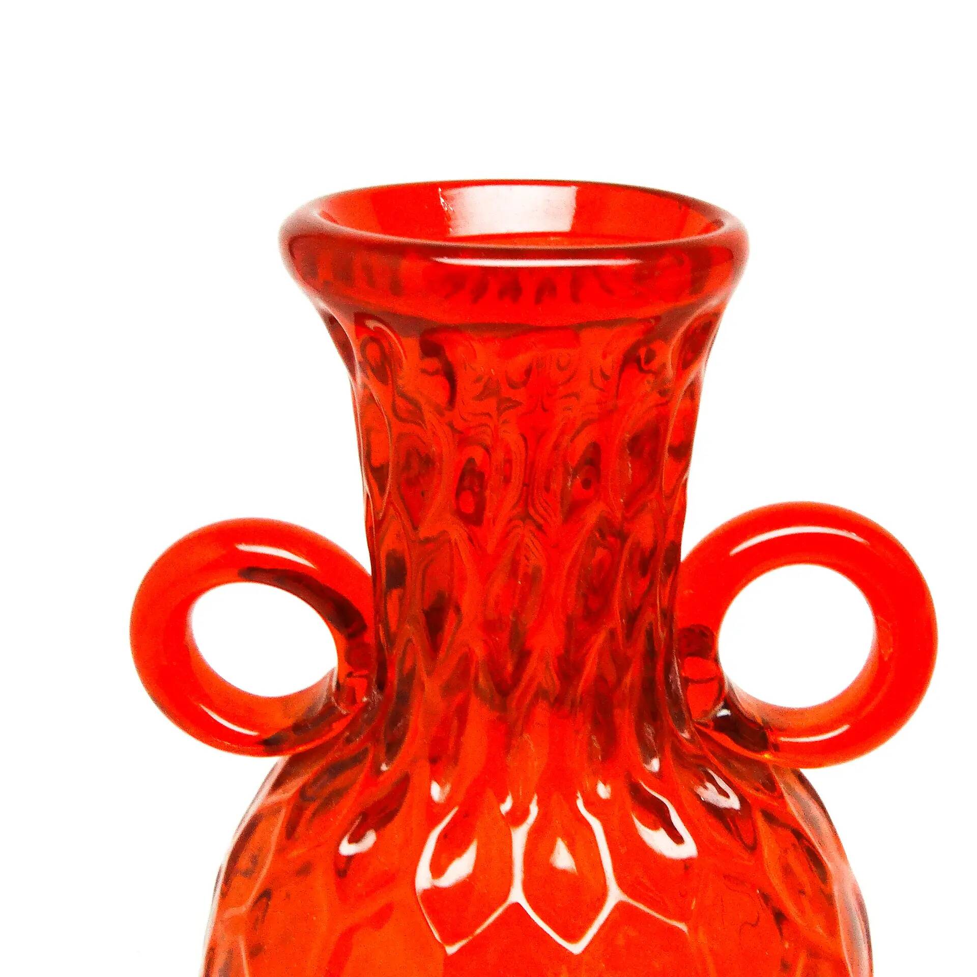 Vase, modernism, red glass, designed by M. Gołogórski, Poland, 1970s