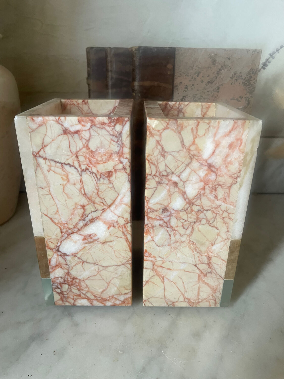 Pair of Art Deco marble and onyx bookends