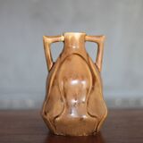 Vintage glazed ceramic vase, small vase with handles, interior decoration