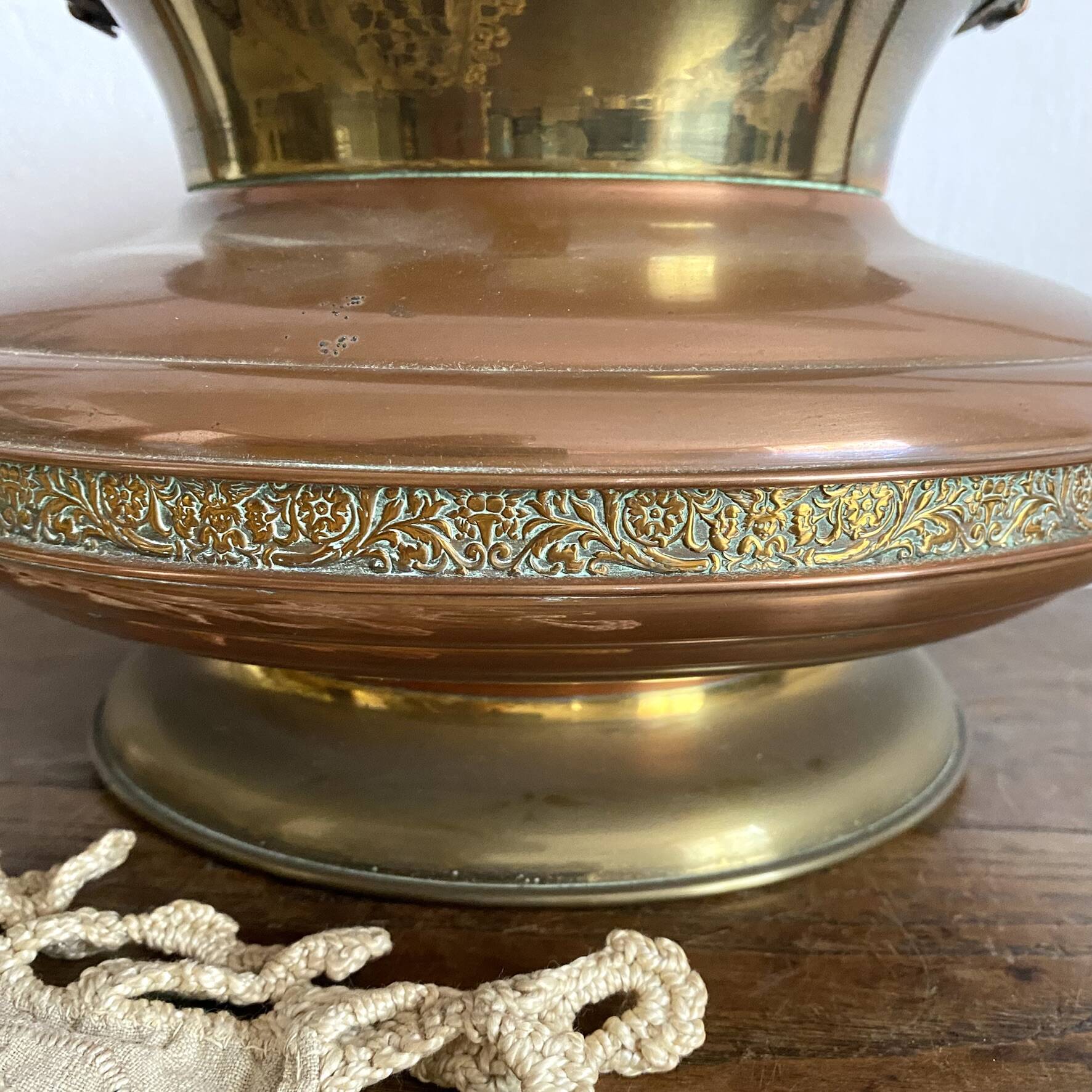 Large amphora or vintage planter in copper and brass