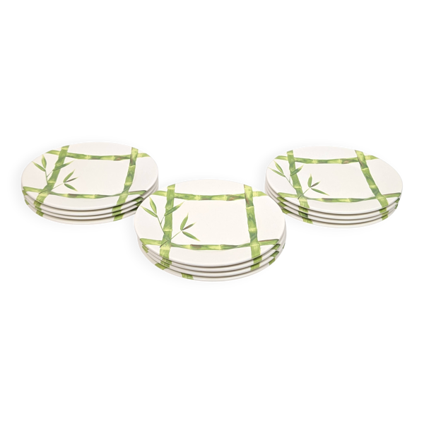 Série de 12 assiettes à dessert ''bambou