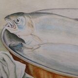 Still life with Pisces, lemon and knife by Louis Chavannes - Watercolor dated 1945