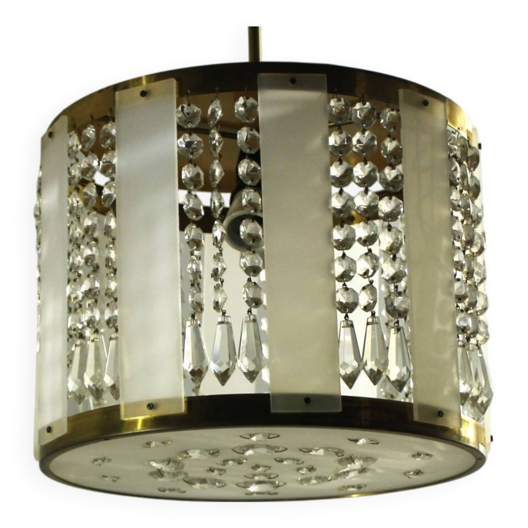 Crystal Glass and Brass Pendant by Jablonecké Sklárny