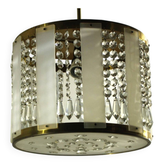 Crystal Glass and Brass Pendant by Jablonecké Sklárny