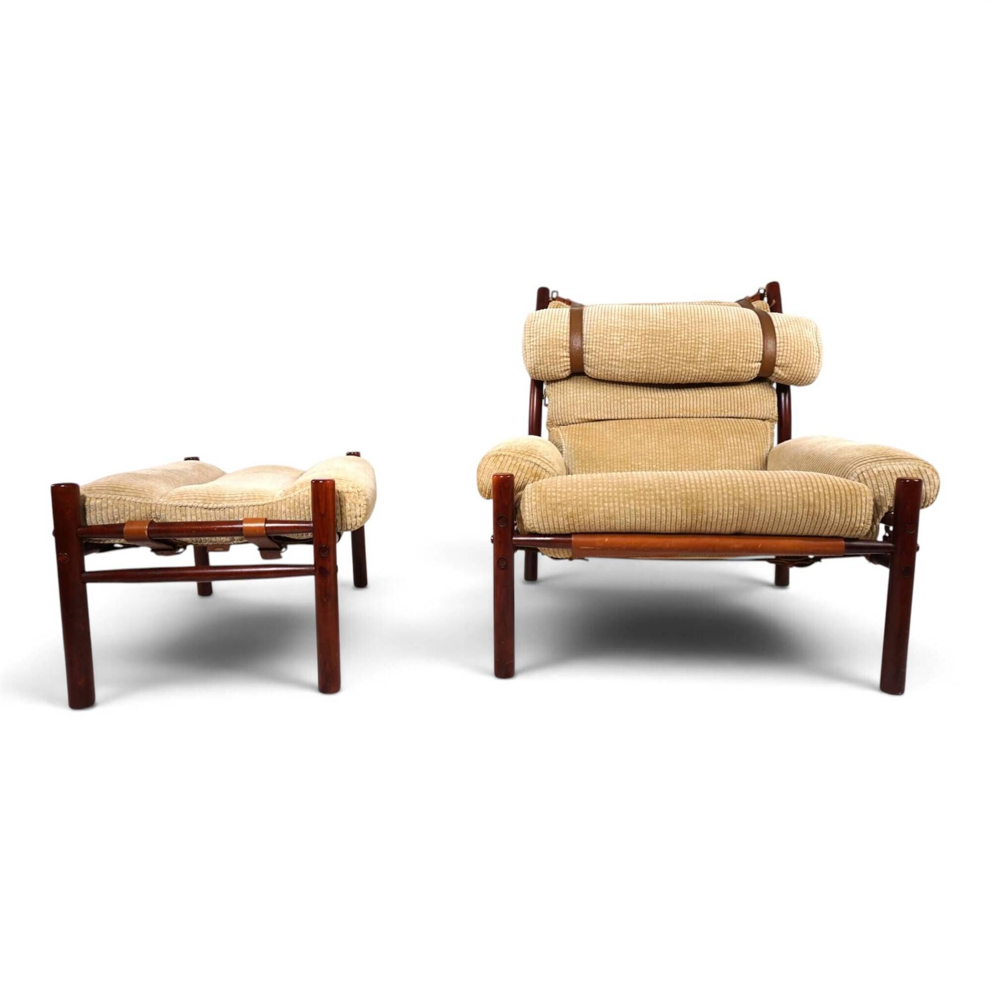 Arne Norell Inca Lounge Chair with Ottoman – Original Cord Upholstery, 1970
