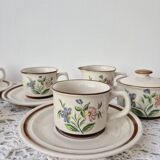 Service à thé/café en grès motif fleurs - Vintage