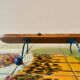 Vintage wooden wall coat rack - triple coat hook with blue metal balls
