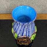 Murano : Spectaculaire Vase en verre polychrome, à décor d’une fleur, de branches, et de feuilles