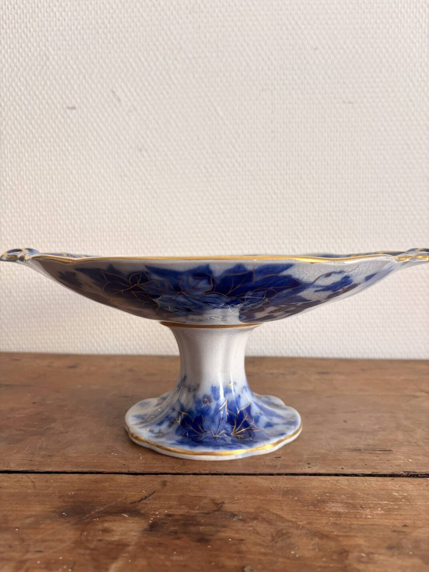 Blue faience shower footrest Bryonia H&C 19th Century Art Nouveau Hache Vierzon