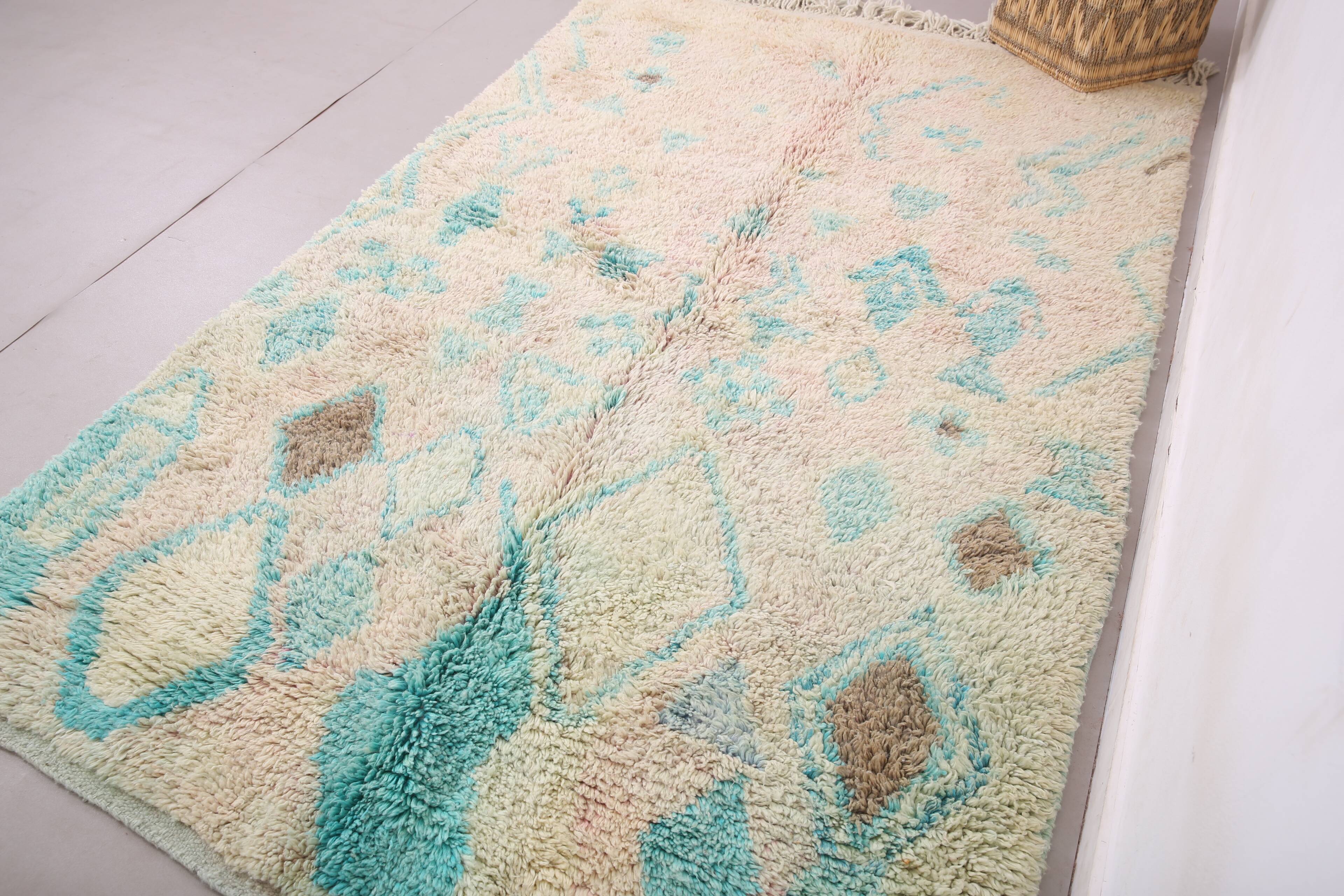 Turquoise Vintage Boujaad Rug 158 cm x 262 cm - Moroccan Wool rug Handmade