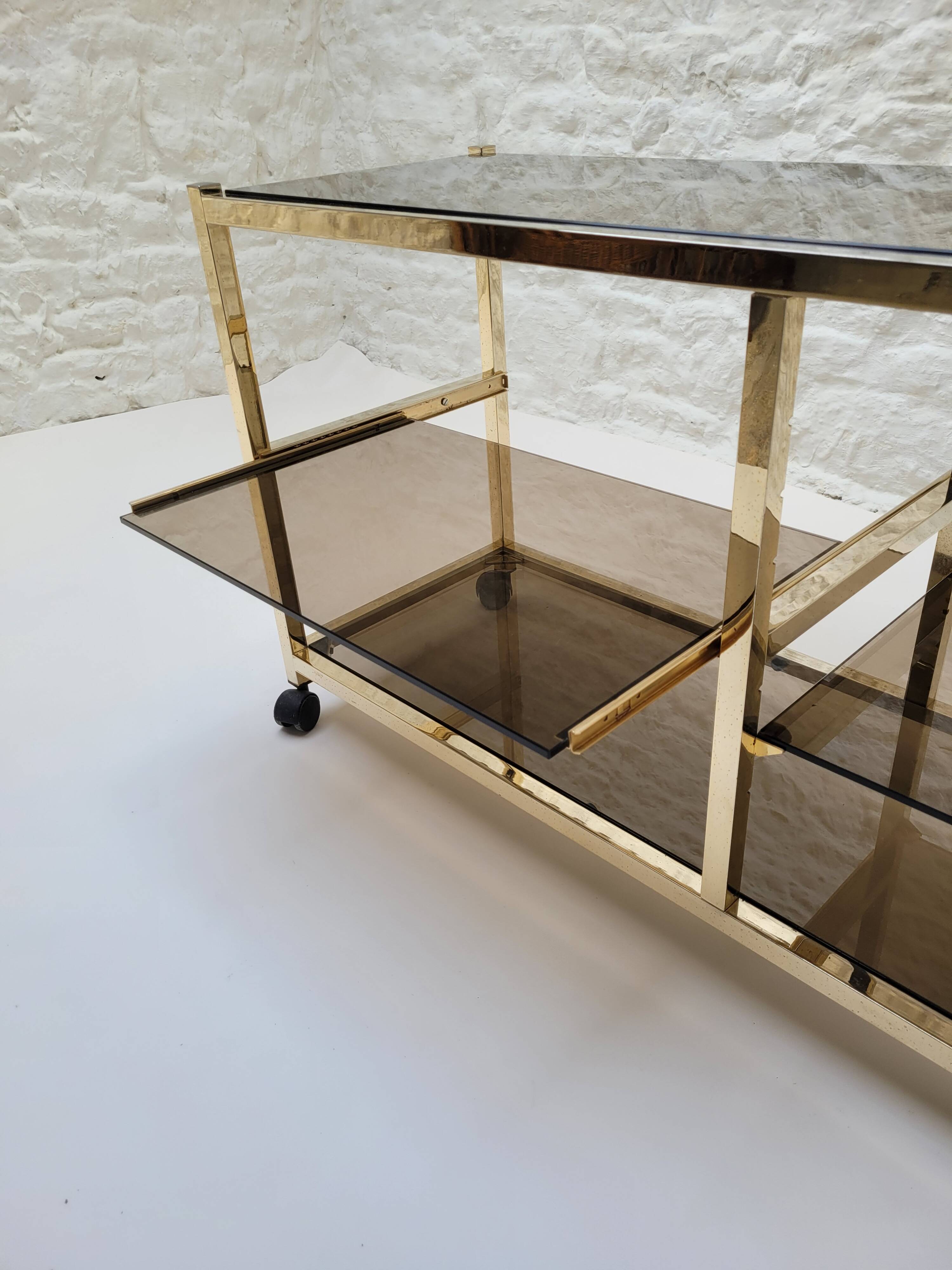 70s glass and gold metal TV stand coffee table