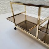 70s glass and gold metal TV stand coffee table