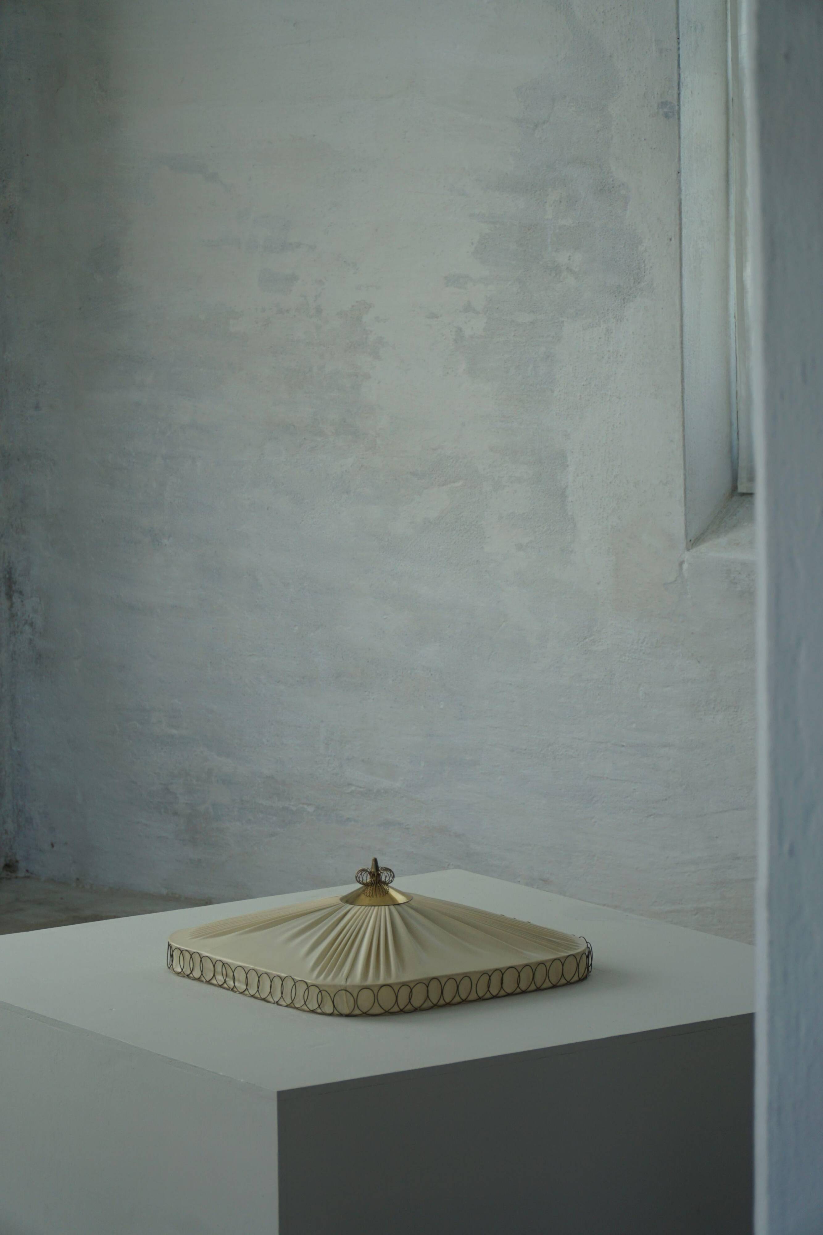 Swedish mid-century ceiling lamp with brass details, 1950s.