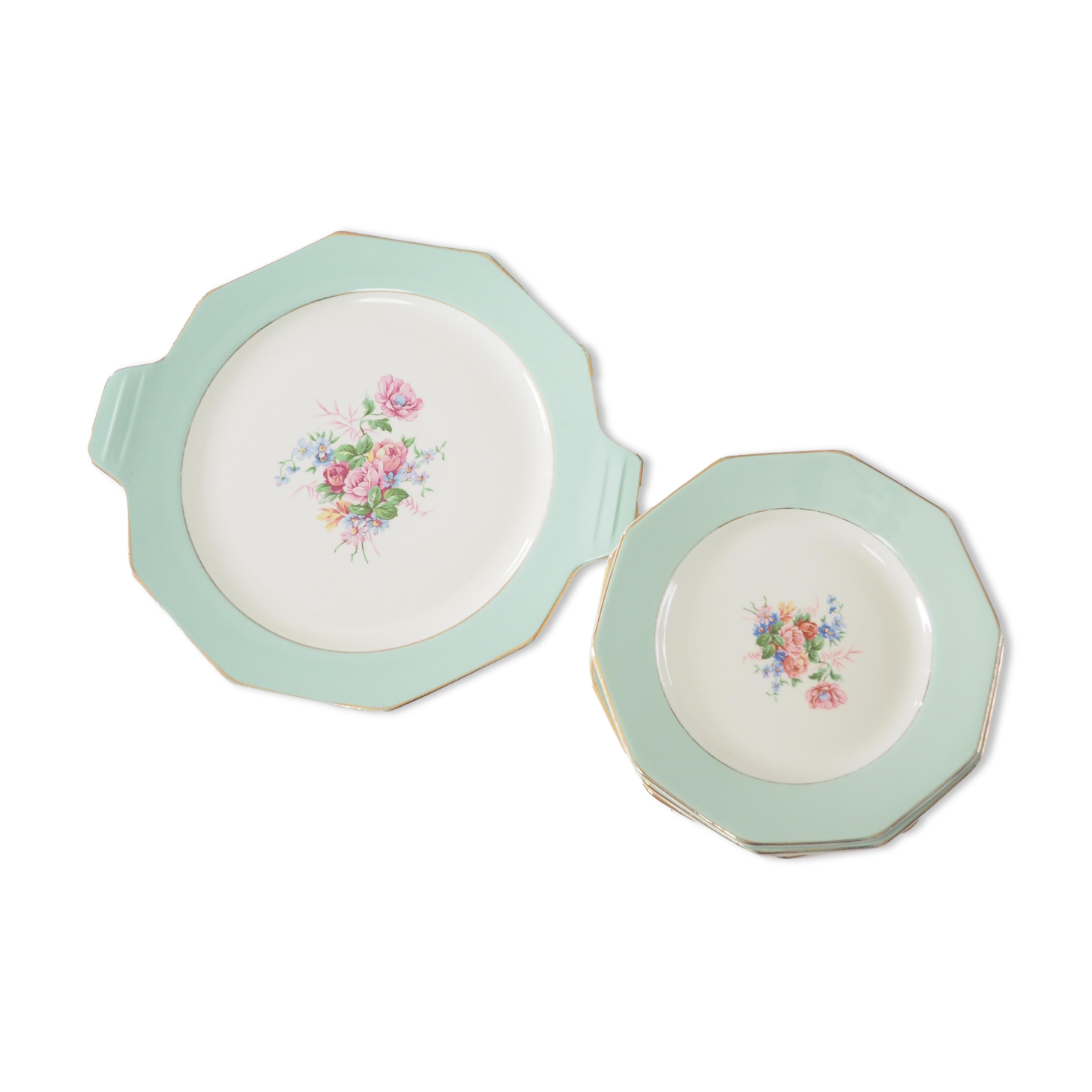 Dessert set with 6 plates and pie dish