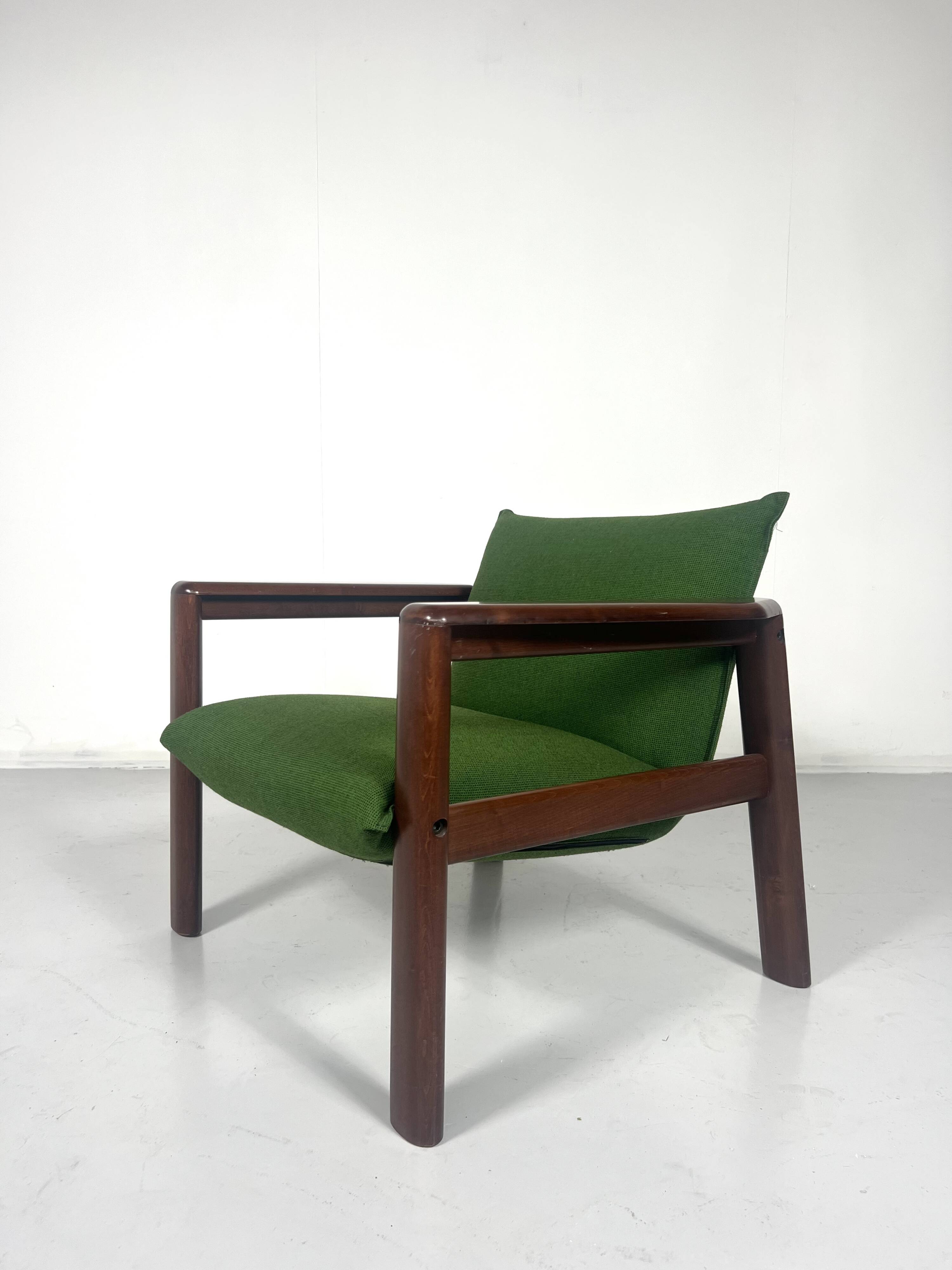 Mid-Century Armchair, Green Fabric & Wood, Italy, 1960
