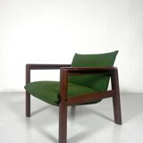 Mid-Century Armchair, Green Fabric & Wood, Italy, 1960