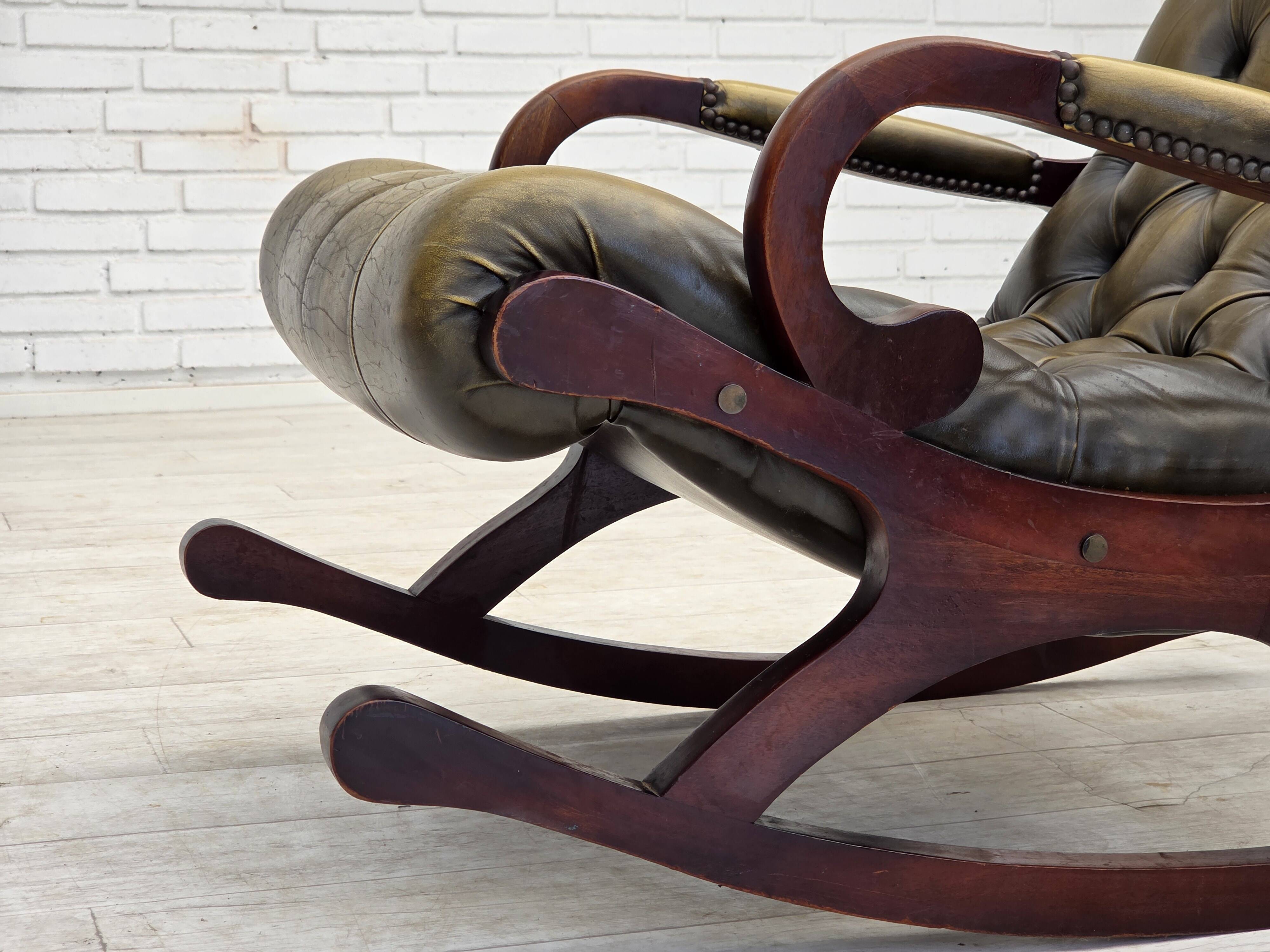 1950s, Chesterfield rocking chair, furniture leather, teak wood.