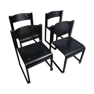 4 stackable black beech sled trample chairs