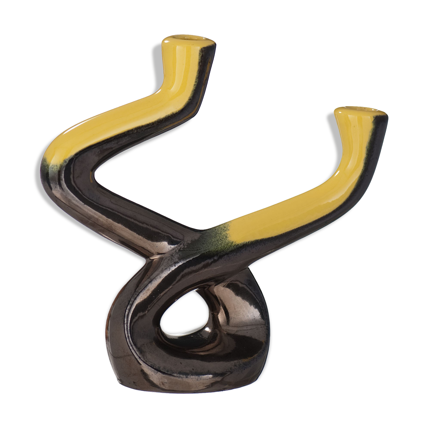 Vintage ceramic candle holder yellow and black Ceramidi Vallauris 1950