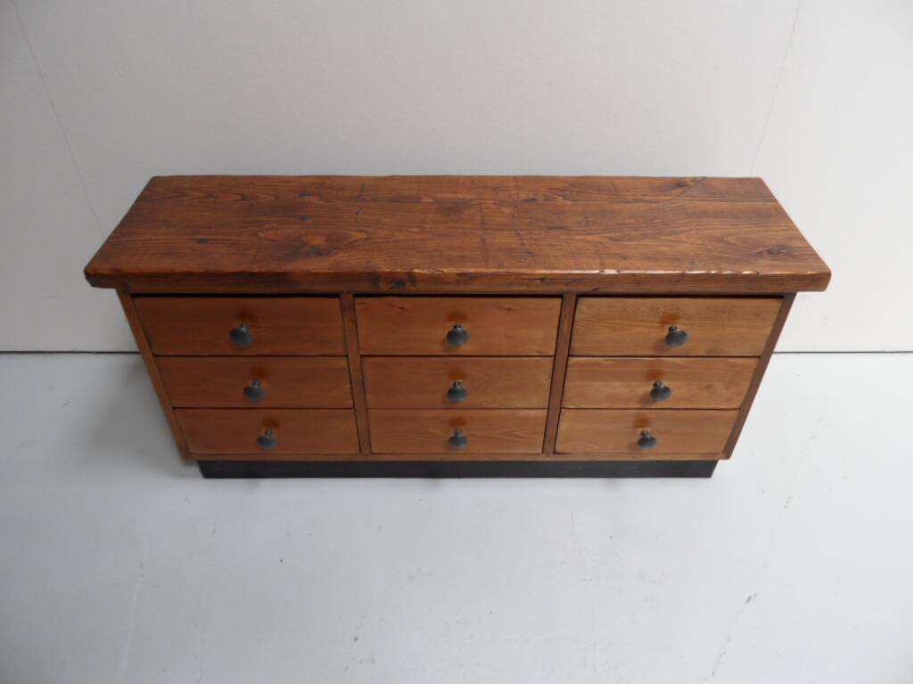Cabinet de classement en pin vintage avec tiroirs