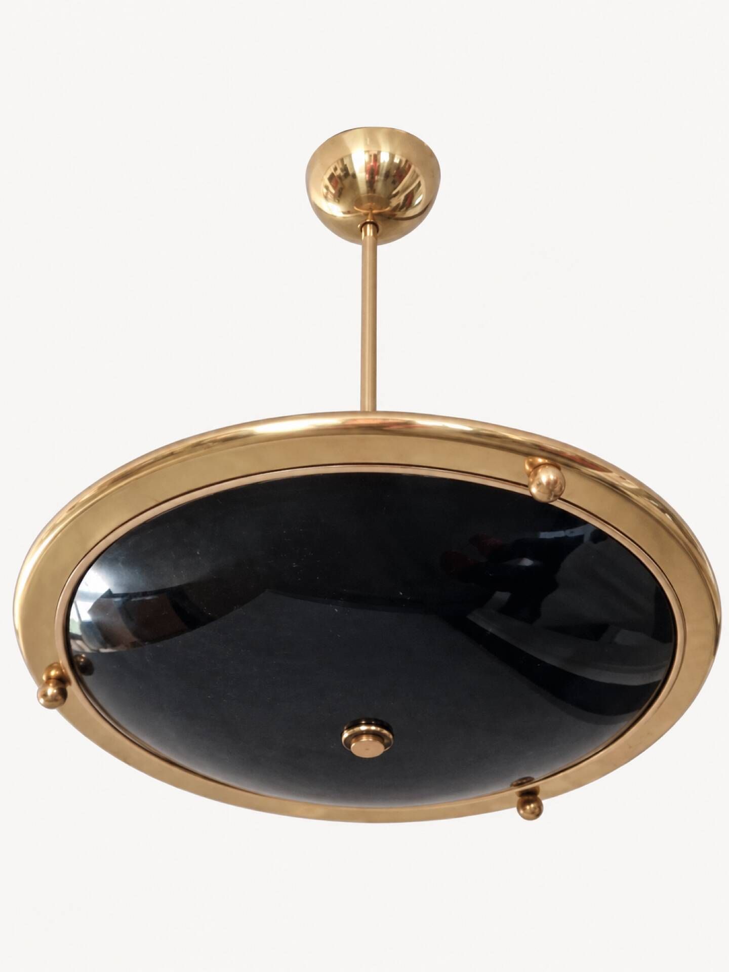 Vintage suspension in gilded brass and black lacquer – Sculptural design from the 70s