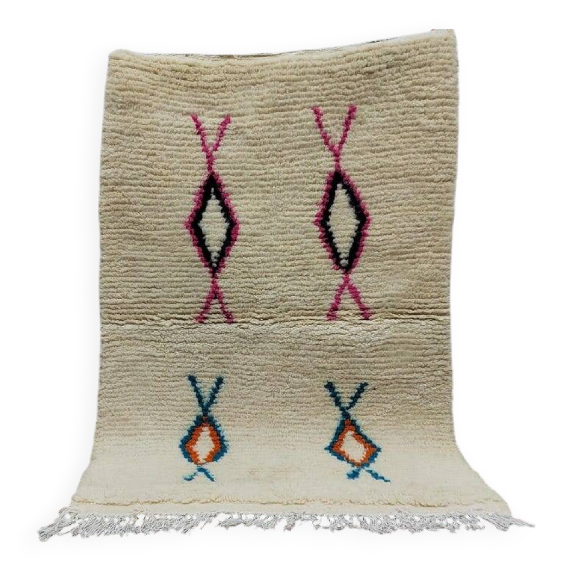 White Berber rug with decoration, 250cm x 150cm