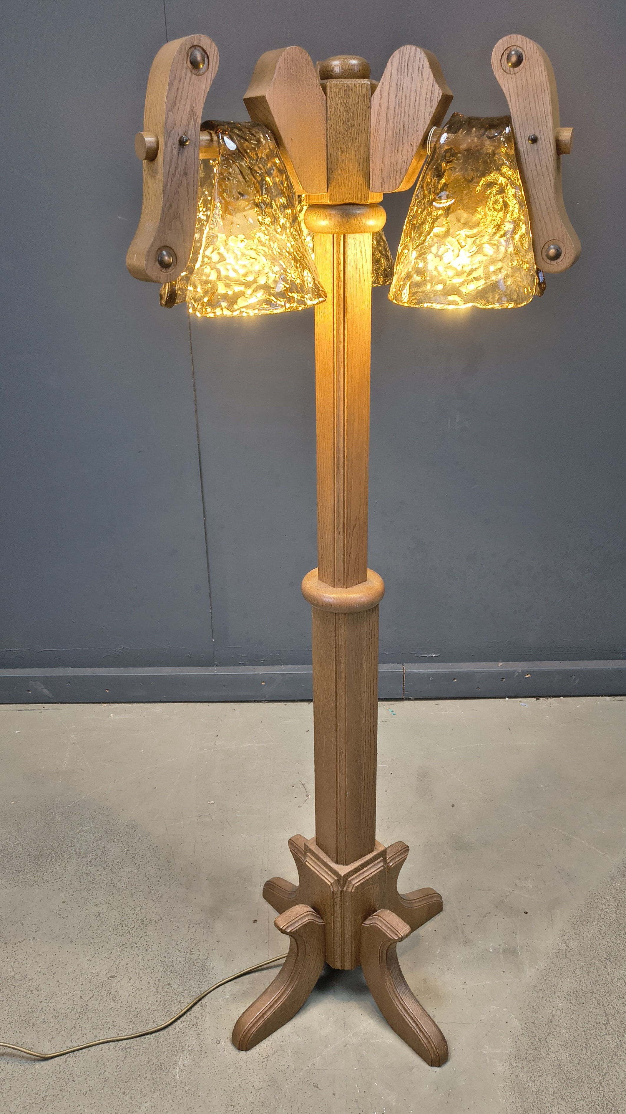 Rustic oak and Murano glass floor lamp, 1960s