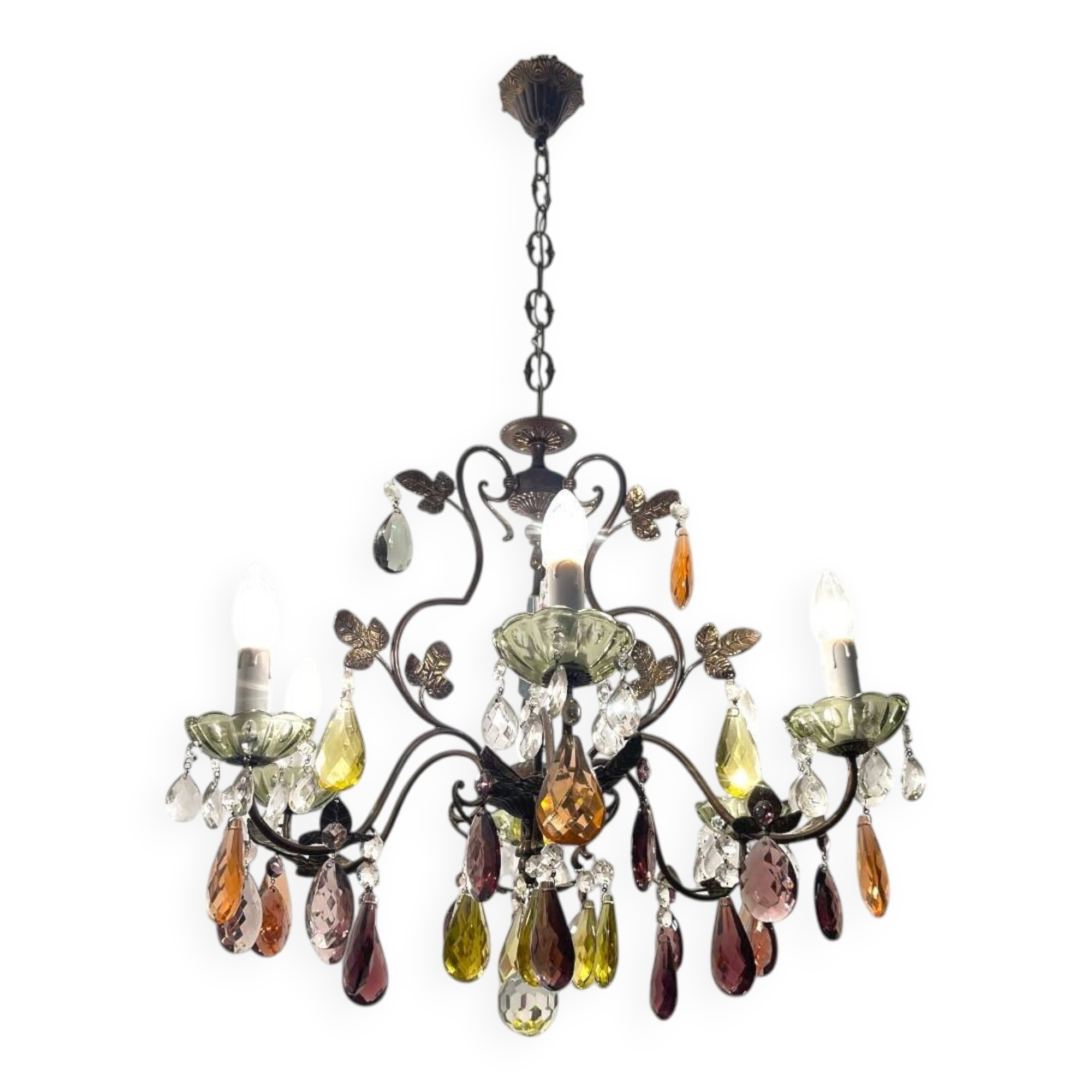 Bronze multicolored Crystal chandelier 1950’s