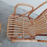 Set bench table and two armchairs in rattan 1950 vintage