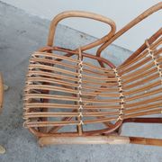 Set bench table and two armchairs in rattan 1950 vintage