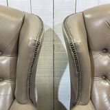 Pair of high-backed Chesterfield armchairs with 1 leather footrest
