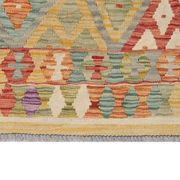 Tapis Kilim afghan multicolore : tissage plat contemporain en laine à rayures 296 x 202 cm