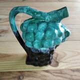 Vintage Vallauris jug in ceramic barbotine with grape decoration – 1950s