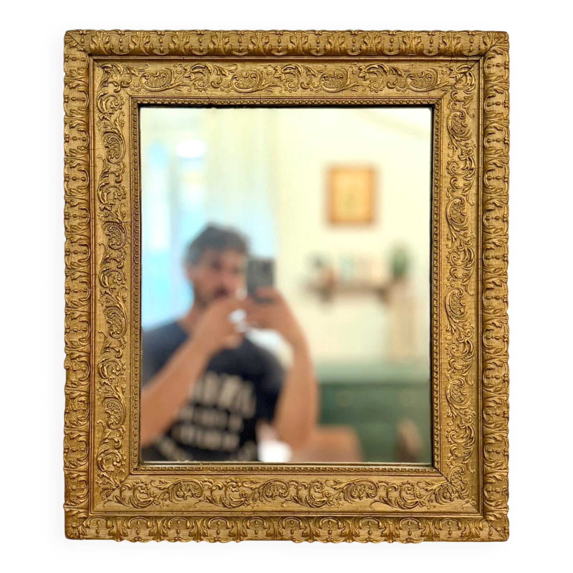 Period Mirror with Wooden and Gilded Stucco Frame – 19th Century Patina