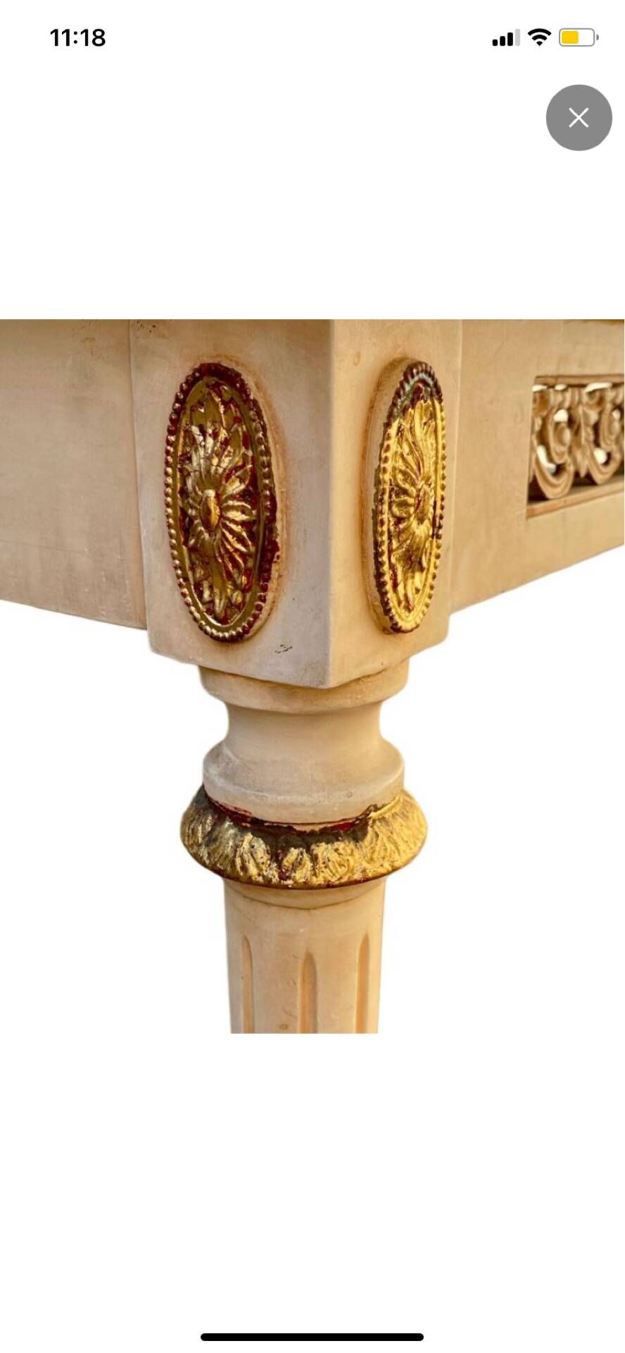 Louis XVI style coffee table in patinated and gilded wood, marble top.