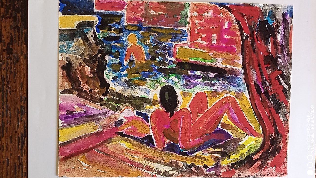 Pierre Lacroux (1909-1993) Gouache - 24 x 32 cm - Reclining Nude - October 85