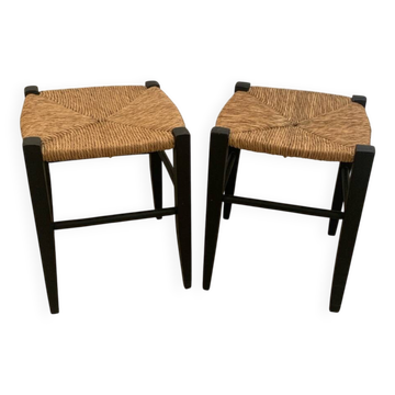 Paire de tabouret en paille