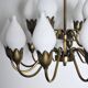 Fog & Mørup 18-Arm Brass and Opaline Glass Tulip Chandelier