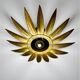 Spanish sunburst flush mount light fixture in gilt iron, Ferro Art, 1960s