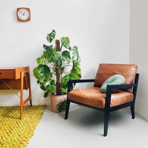 Vintage Danish design armchair nubuck leather brown wood