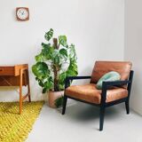 Vintage Danish design armchair nubuck leather brown wood