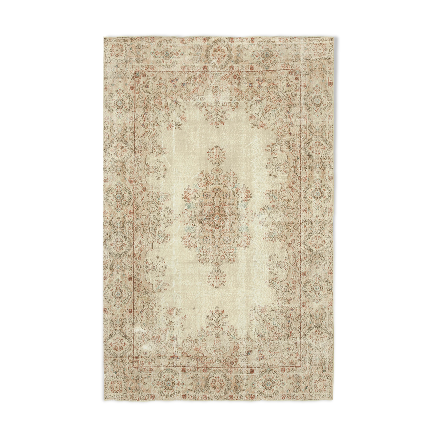 Hand-Knotted Decorative Turkish Beige Rug 189 cm x 291 cm