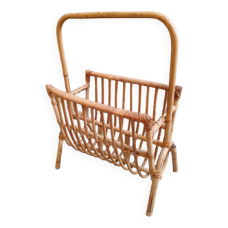 Vintage rattan wicker magazine rack