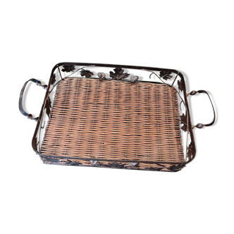 Wicker and wrought iron tray