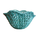 Vintage pot cover in woven slip green basket