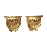 pair of gilded wood consoles with 19th century shell potif