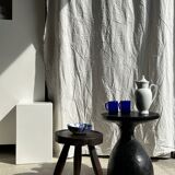 Solid wood (monoxyl) side table, organic shape, black color