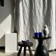 Solid wood (monoxyl) side table, organic shape, black color
